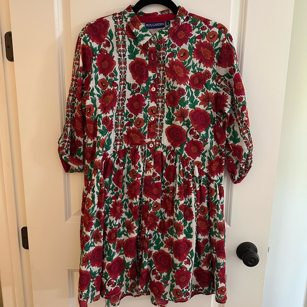 Rose Garden Floral Midi Dress in Red and Green
